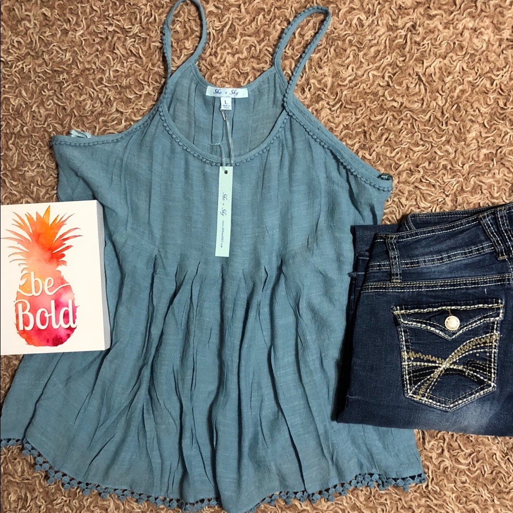 Blue lose fitting flowy tank